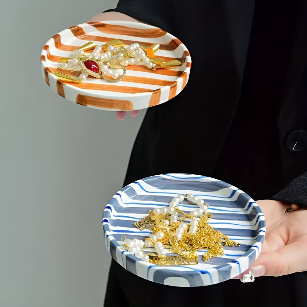 Silva Ceramic Stripe Jewelry Tray — lifestyle shot