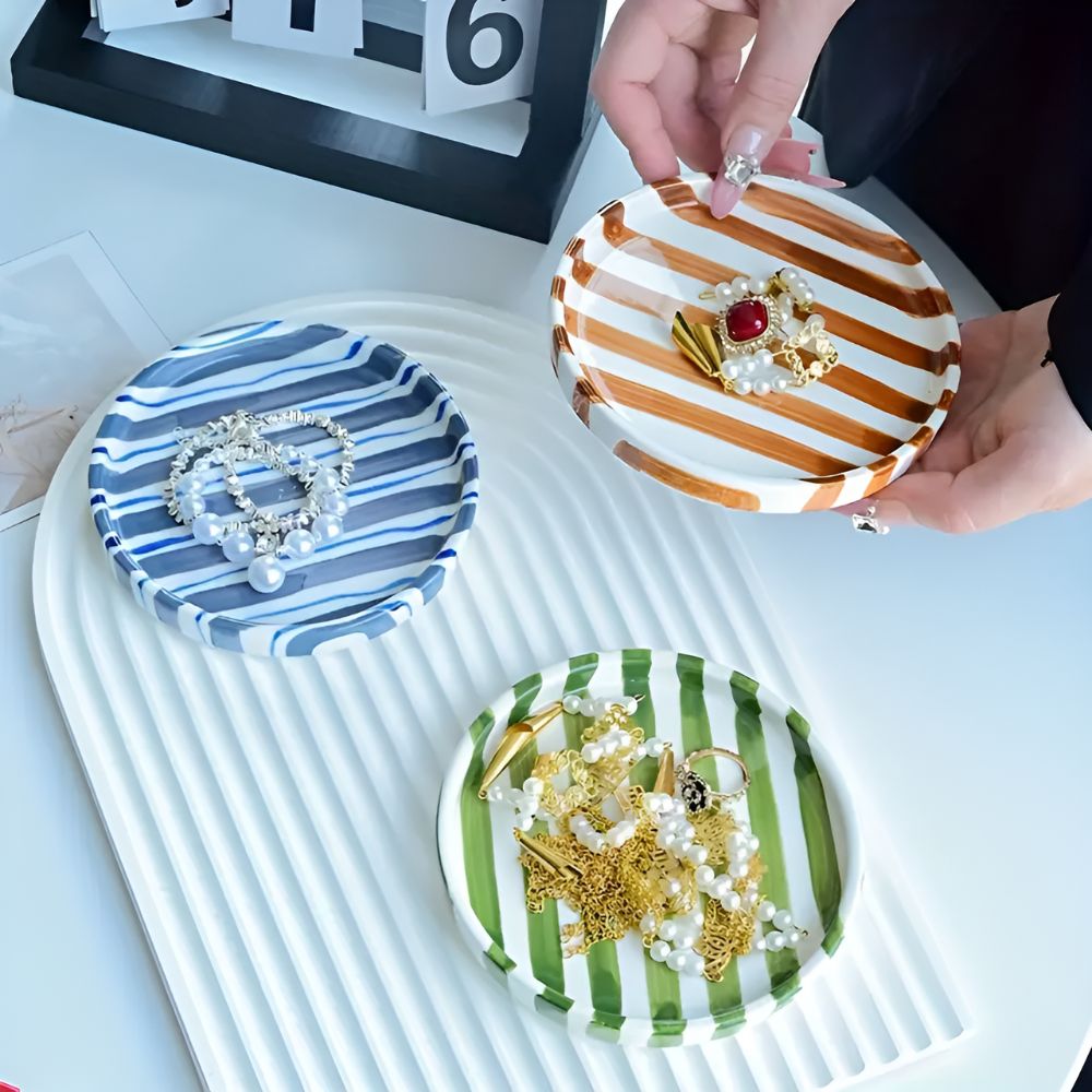 Silva Ceramic Stripe Jewelry Tray — product detail view