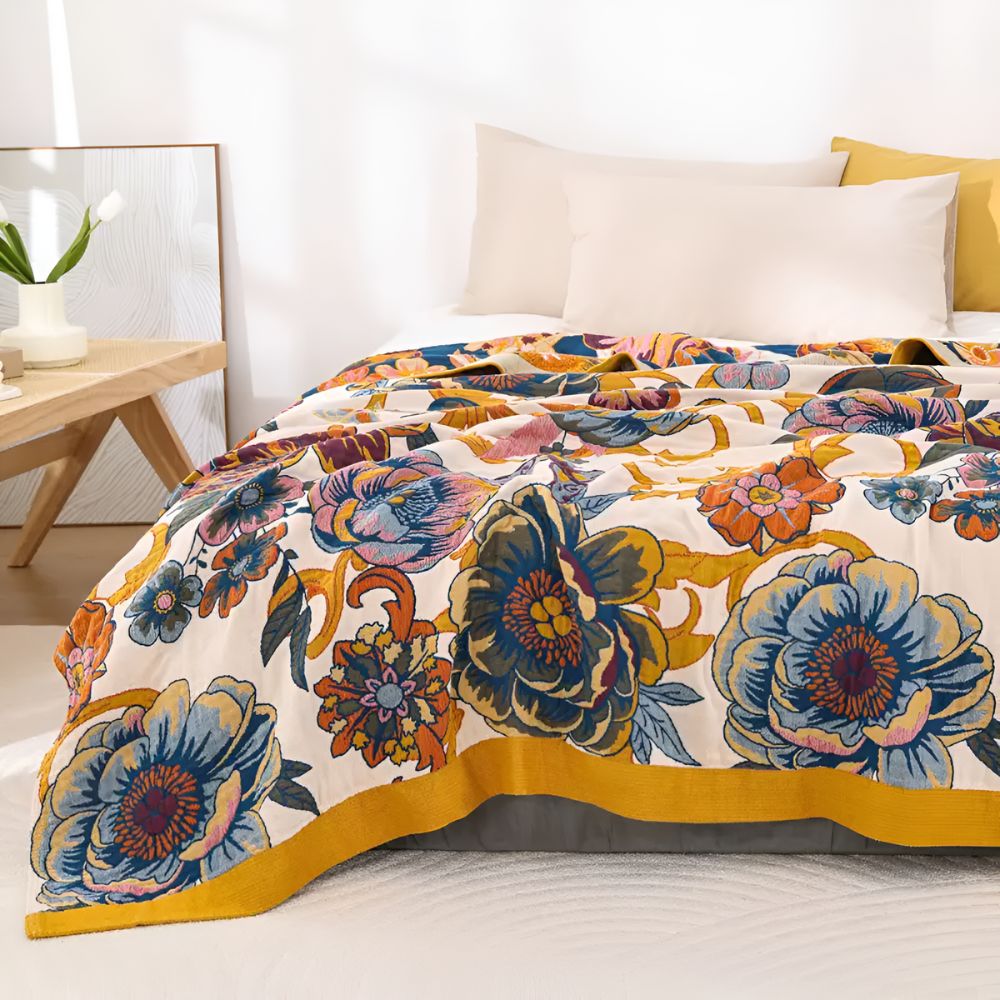 Soft Reversible Floral Blanket — product in use
