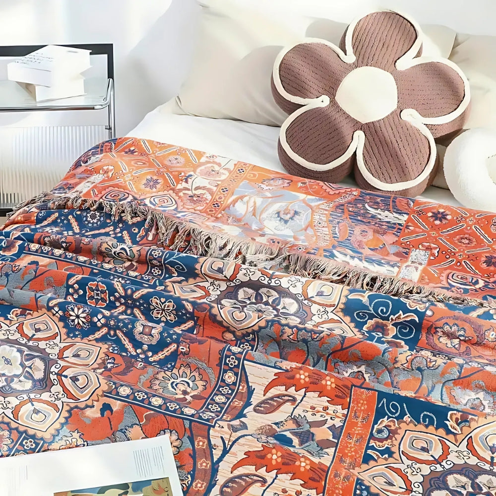 Solea Floral Jacquard Cotton Throw Blanket — product in use