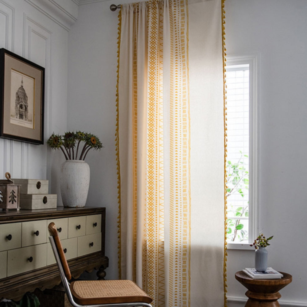 Solstice Loom Artisan Tassel Curtain — material texture close-up