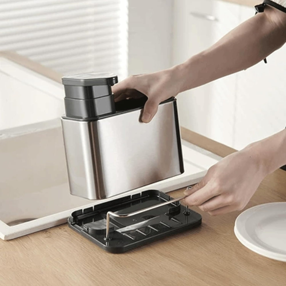 Stainless Steel Dish Soap Dispenser & Utensil Rack — alternate angle view