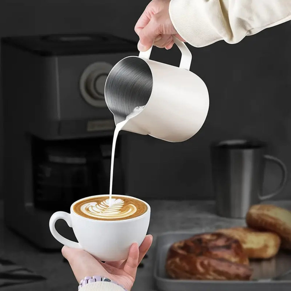 Stainless Steel Milk Frothing Pitcher — product in use