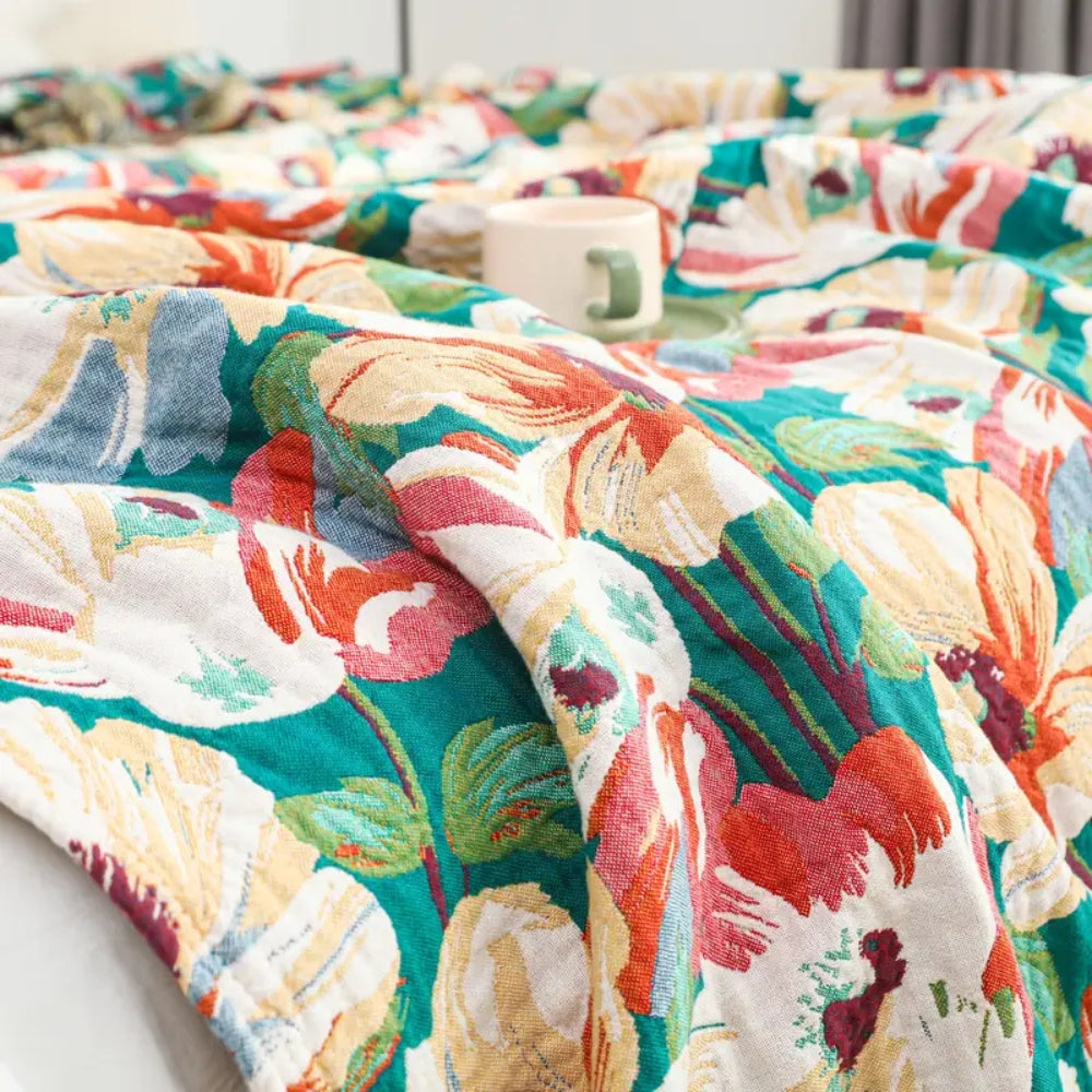 Sunlit Floral Tassel Cotton Blanket — alternate angle view
