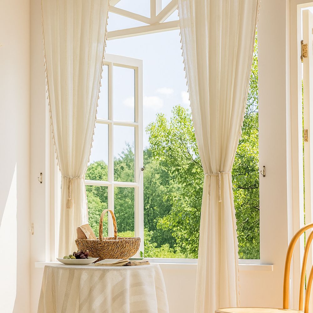 Sunlit Stripes Sheer Tassel Curtain — material texture close-up