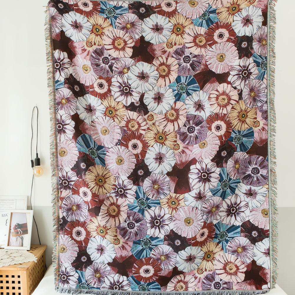 Vintage Flora Woven Tasseled Blanket — alternate angle view