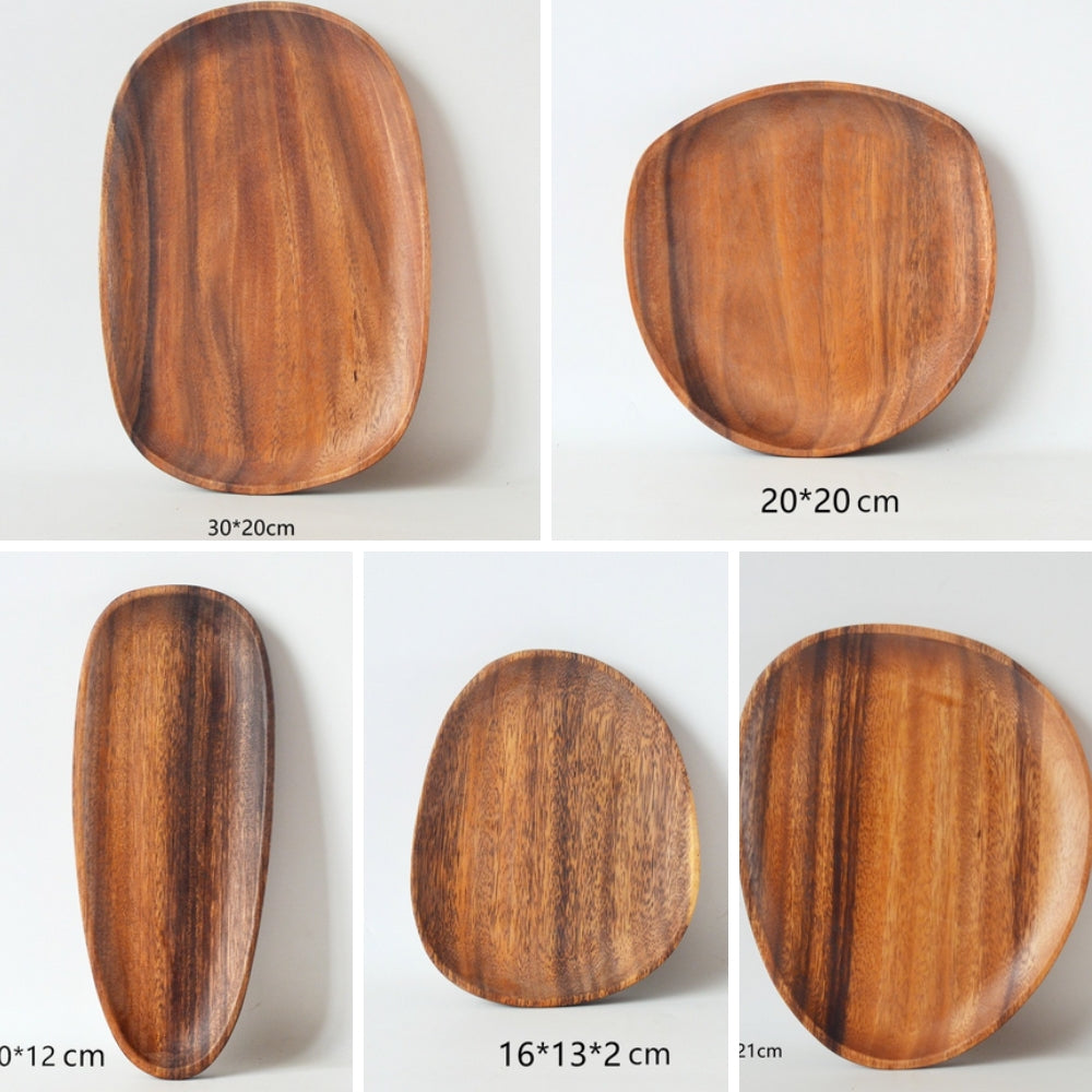 Oval Shaped Acacia Wood Serving Trays Set — alternate angle view