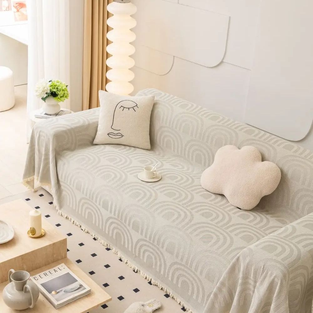 Symmetrical Half-Arch Chenille Sofa Cover — product in use