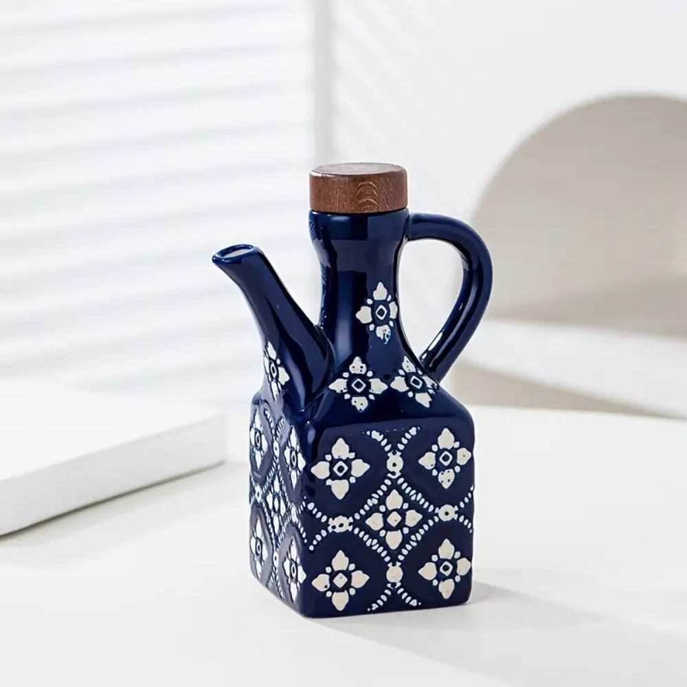 Talavera Ceramic Wooden Lid Oil Dispenser Bottle — product detail view