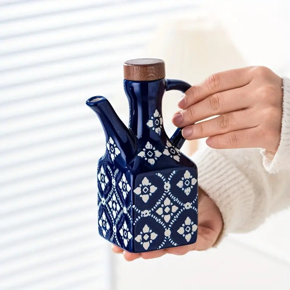 Talavera Ceramic Wooden Lid Oil Dispenser Bottle — main product photo
