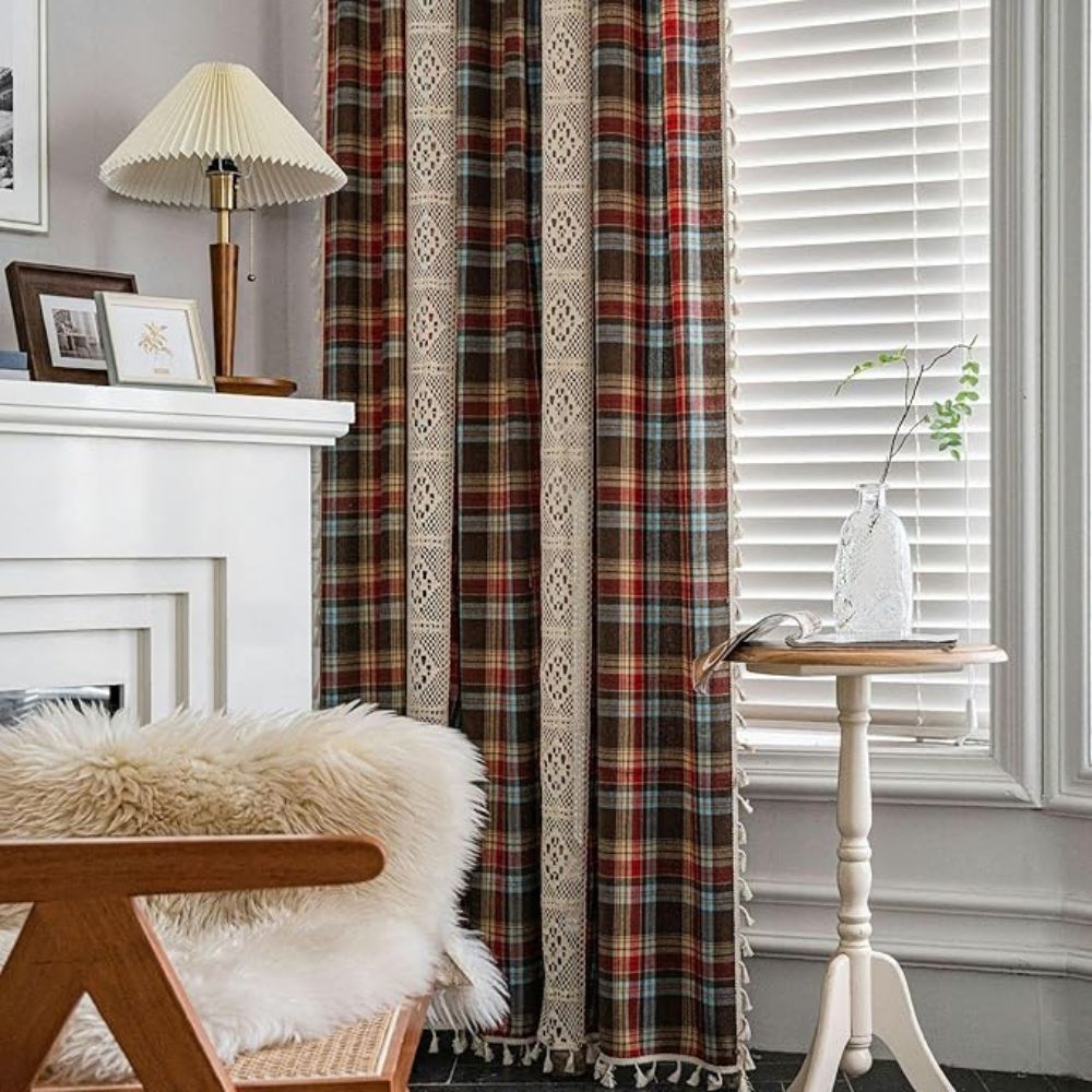 Tartan Crochet Lace Tassel Curtain — product feature detail