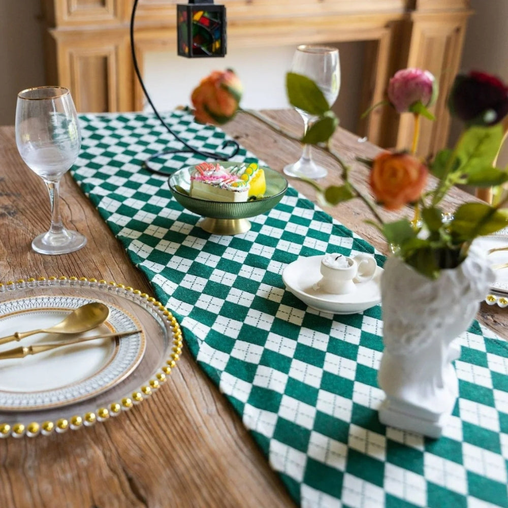 Tasseled Diamond Checkered Table Runner — additional view