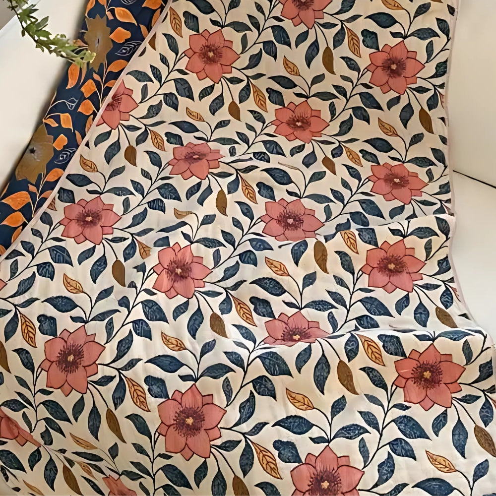 Tavira Floral Leaf Cotton Bath Towel — product in use