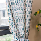 Teal Blue Leaves Semi Sheer Curtains — product in use
