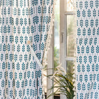Teal Blue Leaves Semi Sheer Curtains — product feature detail