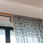 Teal Blue Leaves Semi Sheer Curtains — size and scale reference