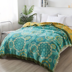 Teal Mandala Cotton Four-Season Blanket — product detail view