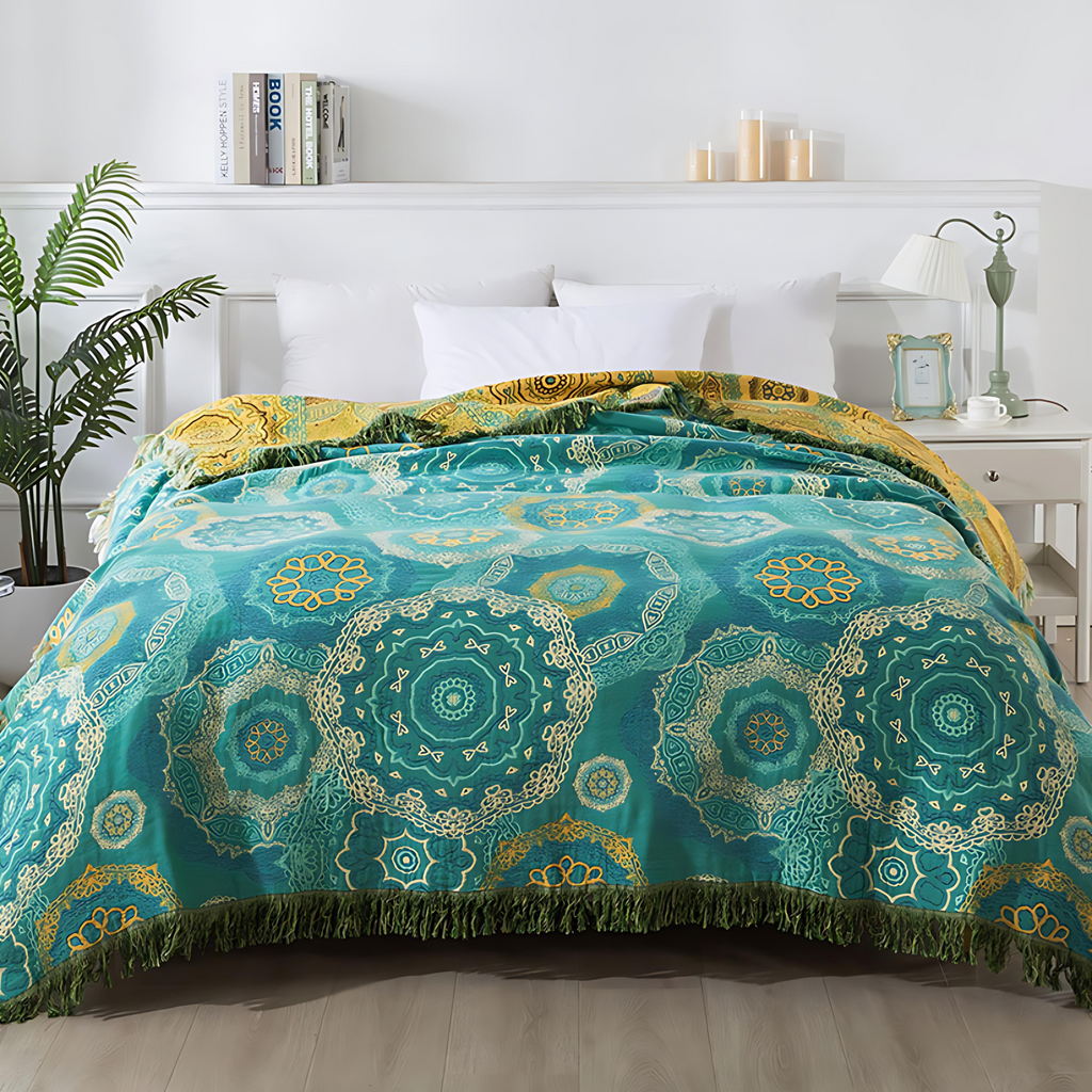 Teal Mandala Cotton Four-Season Blanket — main product photo