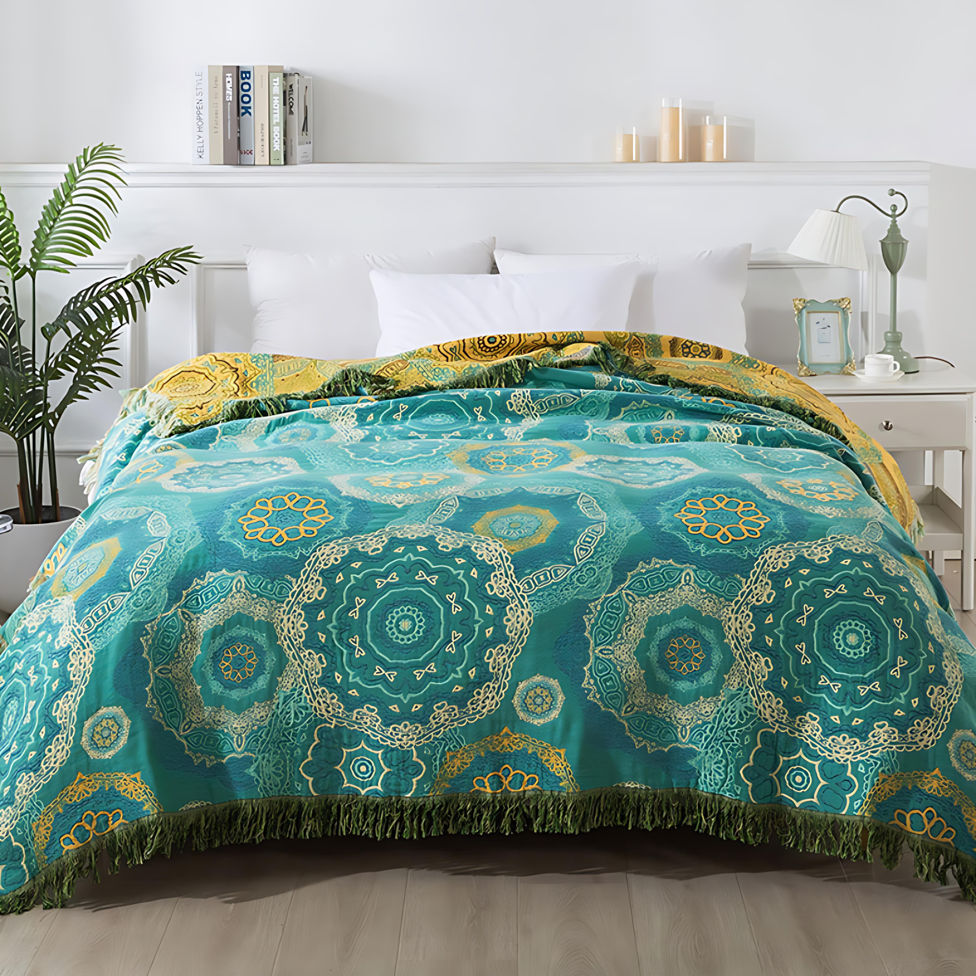 Teal Mandala Cotton Four-Season Blanket — main product photo