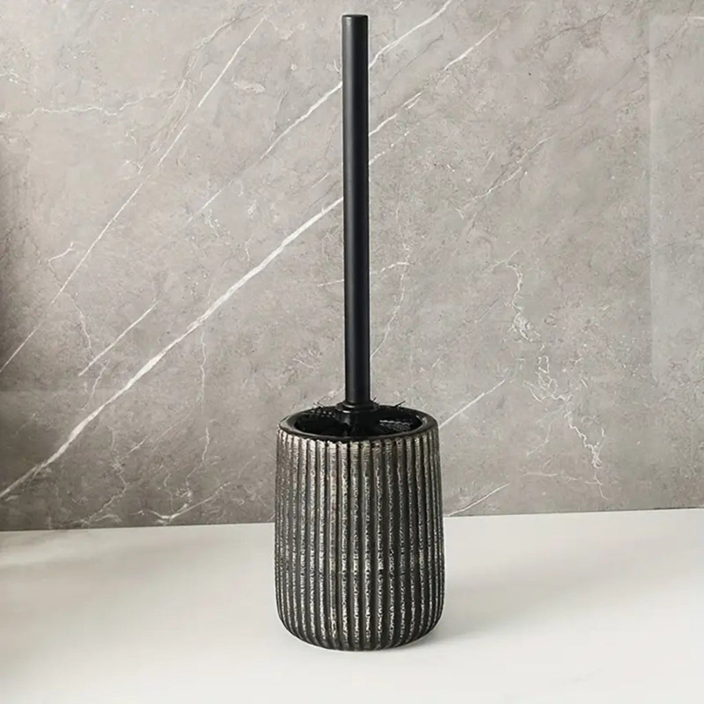 Textured Ceramic Toilet Brush Holder Set — lifestyle shot