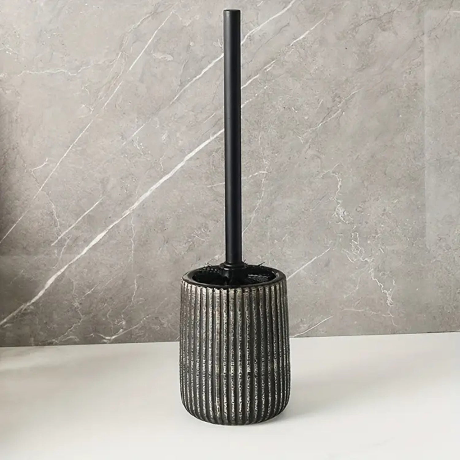 Textured Ceramic Toilet Brush Holder Set — lifestyle shot