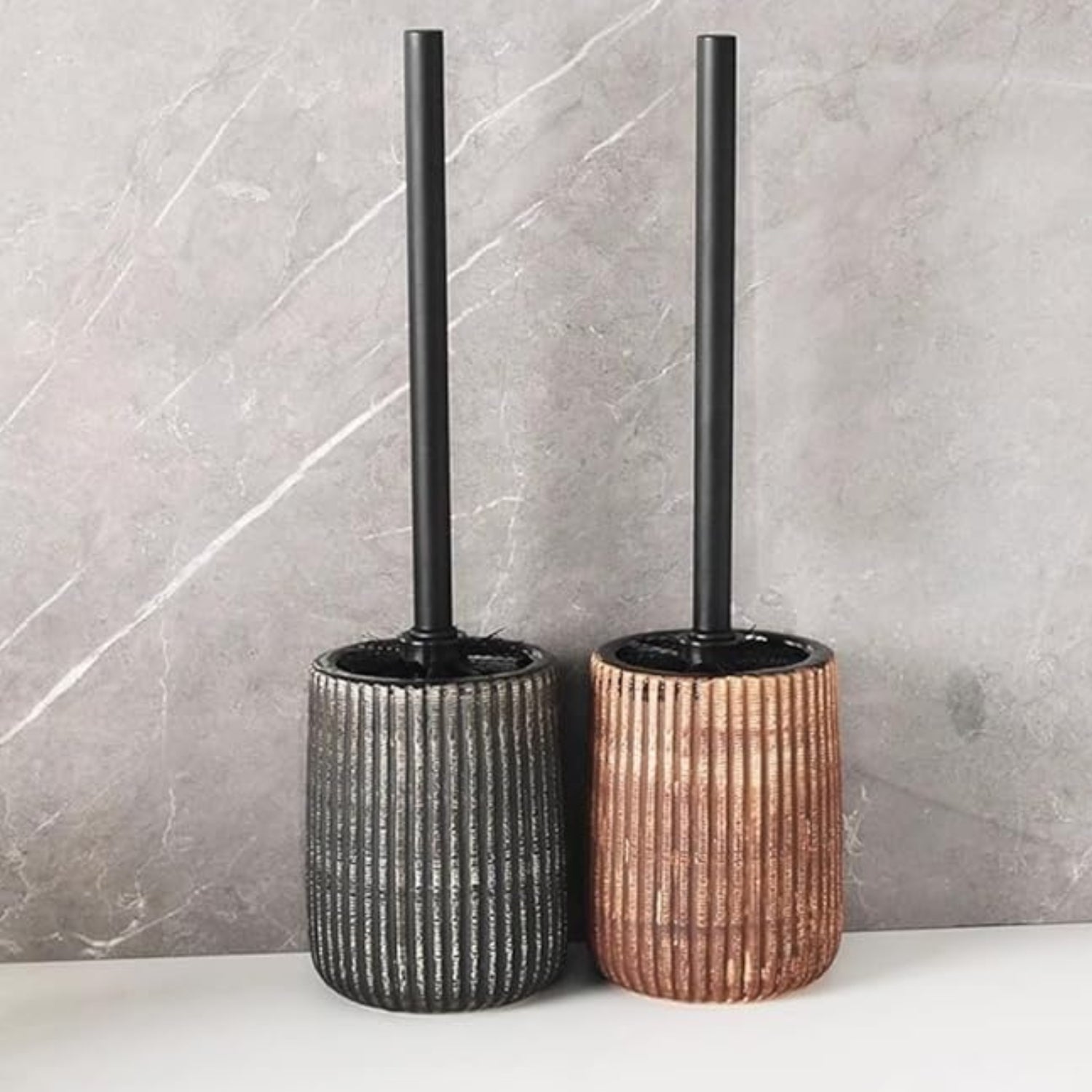 Textured Ceramic Toilet Brush Holder Set — product in use