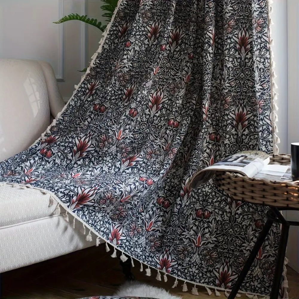 Thistle Ebonleaf Floral Tapestry Curtain — product close-up