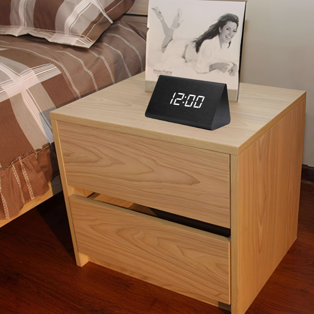 Elora Wooden LED Alarm Clock Digital Display — size and scale reference