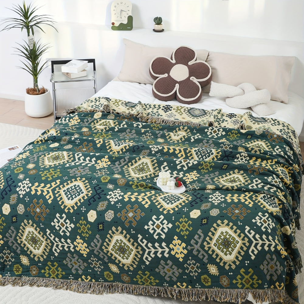 Tribal-Inspired Soft Geometric Fringe Blanket — alternate angle view