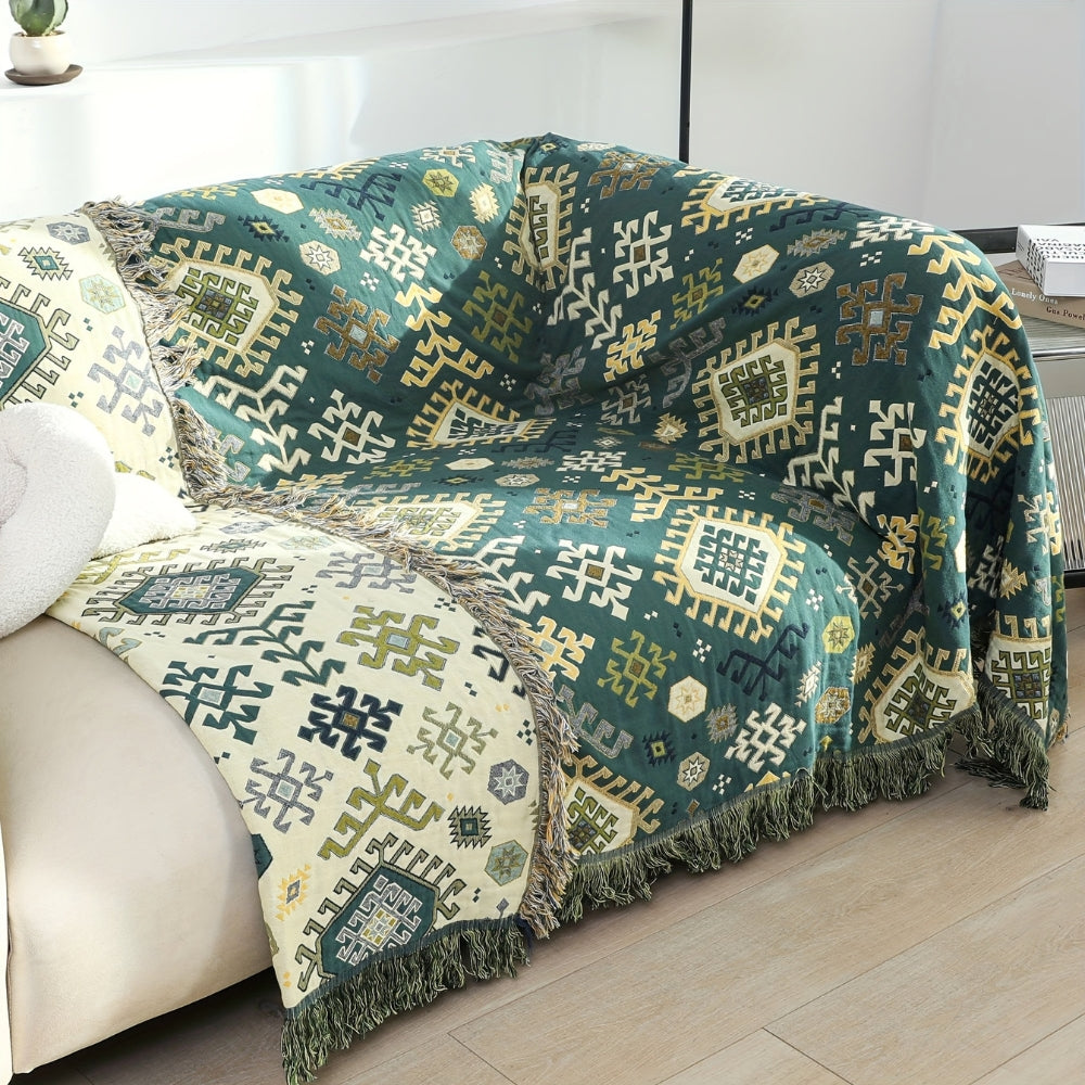 Tribal-Inspired Soft Geometric Fringe Blanket — product detail view