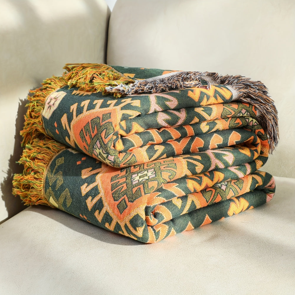 Tribal-Inspired Soft Geometric Fringe Blanket — product close-up
