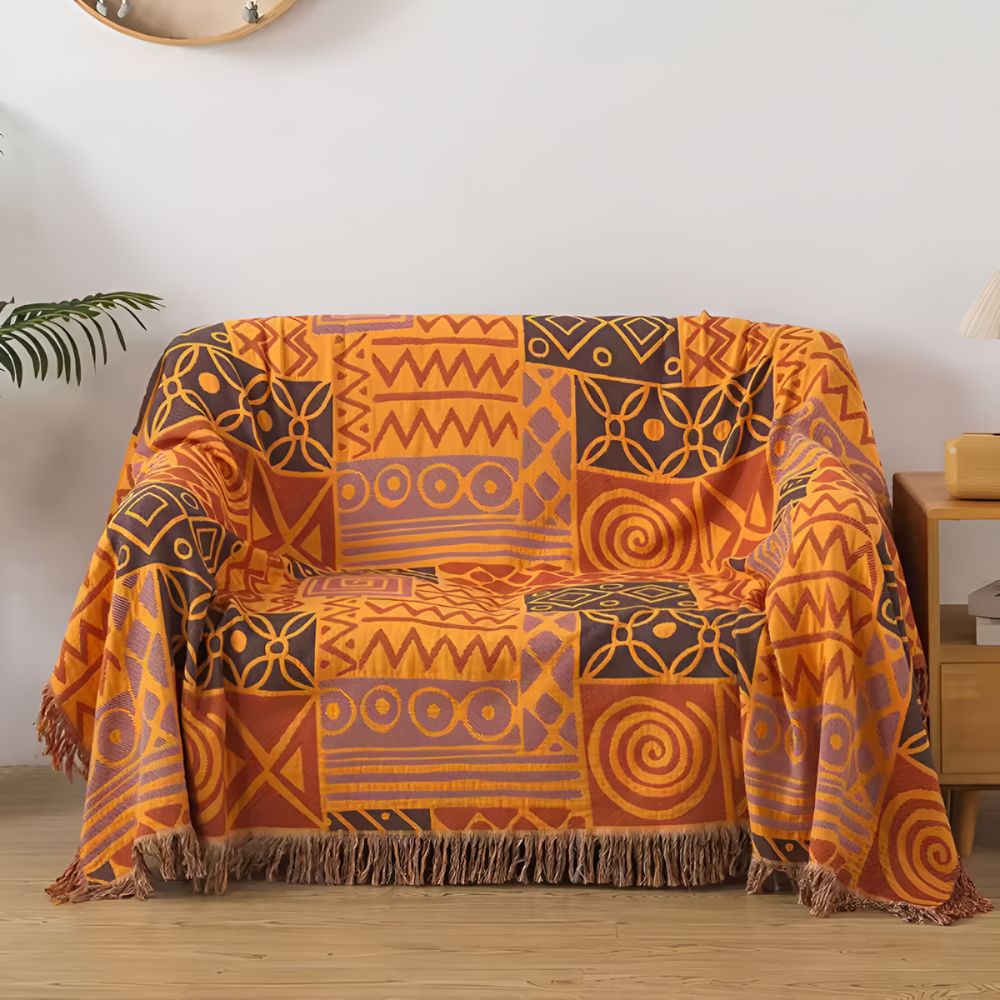 Tribal Patchwork Reversible Tassel Cotton Blanket — additional view
