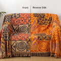 Tribal Patchwork Reversible Tassel Cotton Blanket — material texture close-up