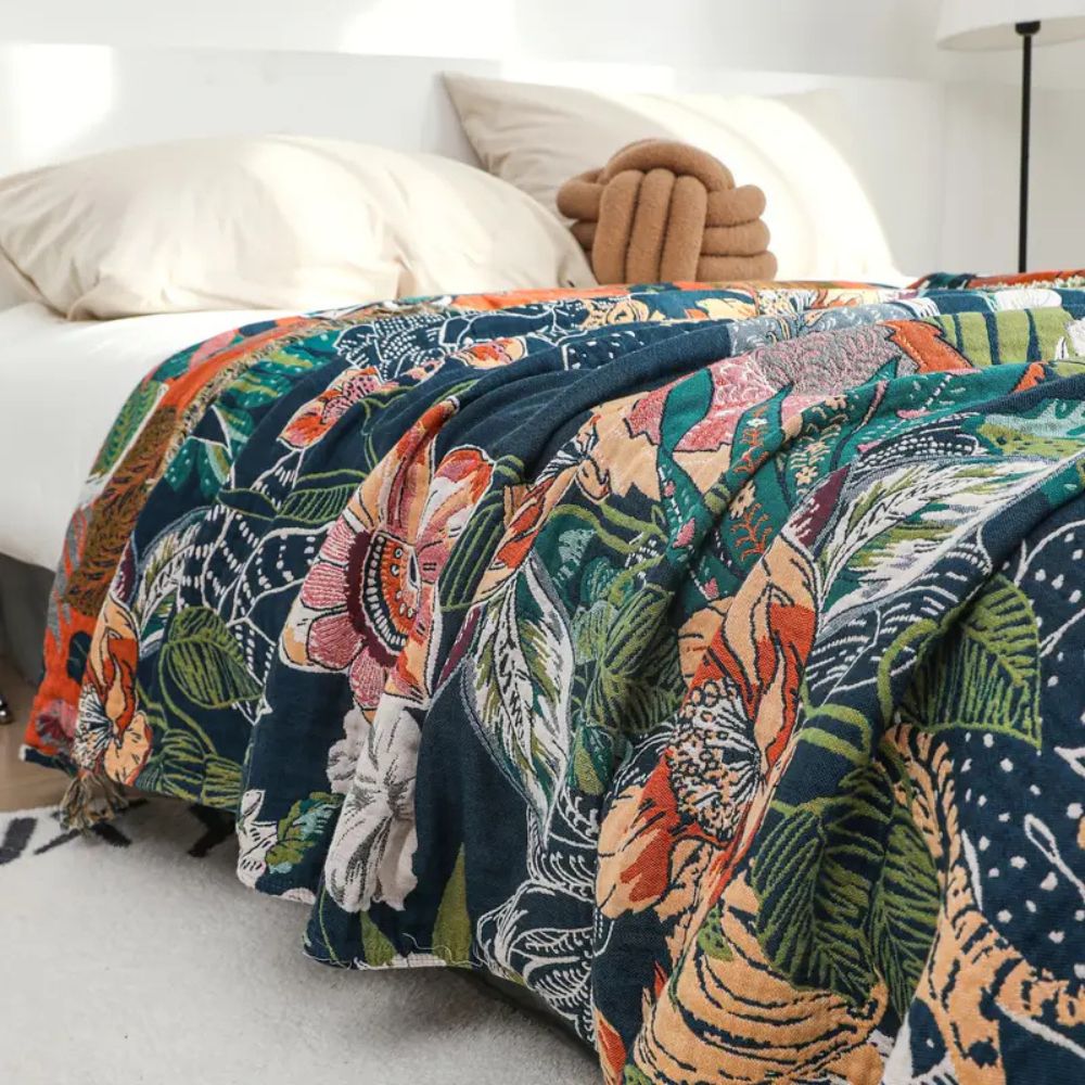 Tropic Twilight Cotton Blanket — product in use