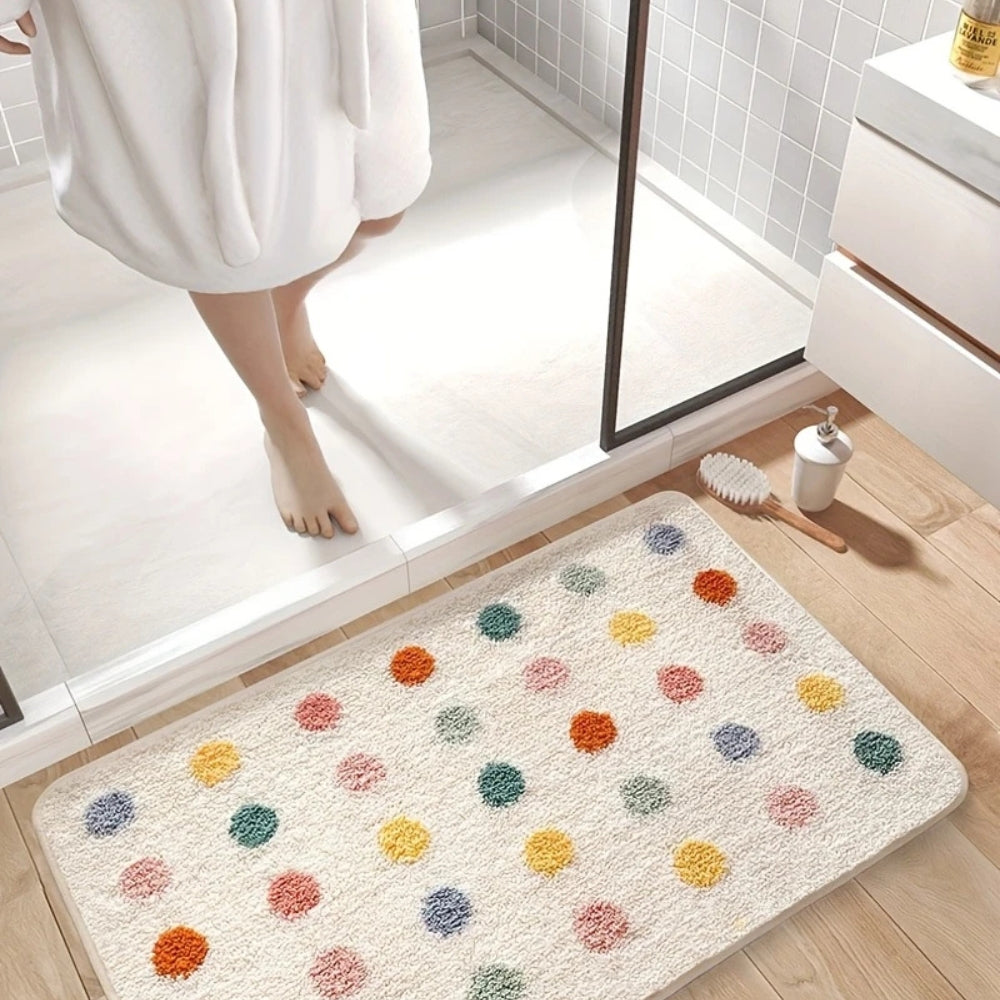 Tufted Plush Polka Dot Bath Mat — product detail view
