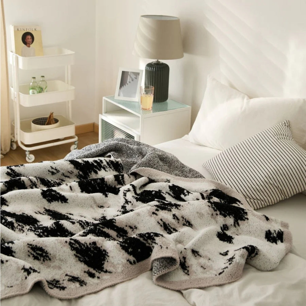 Velora Black White Fuzzy Knit Throw — lifestyle shot