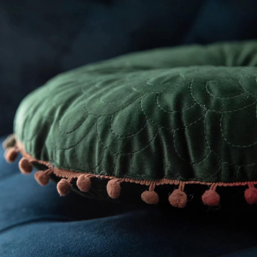 Veloura Round Vintage Quilted Ottoman Cushion Pad — product feature detail