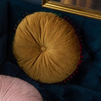 Veloura Round Vintage Quilted Ottoman Cushion Pad — product close-up