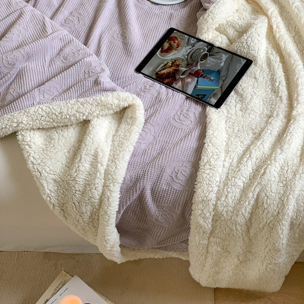 Solène Floral Embossed Sherpa Blanket — lifestyle shot