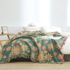 Verdant Bloom Reversible Jacquard Blanket — product in use