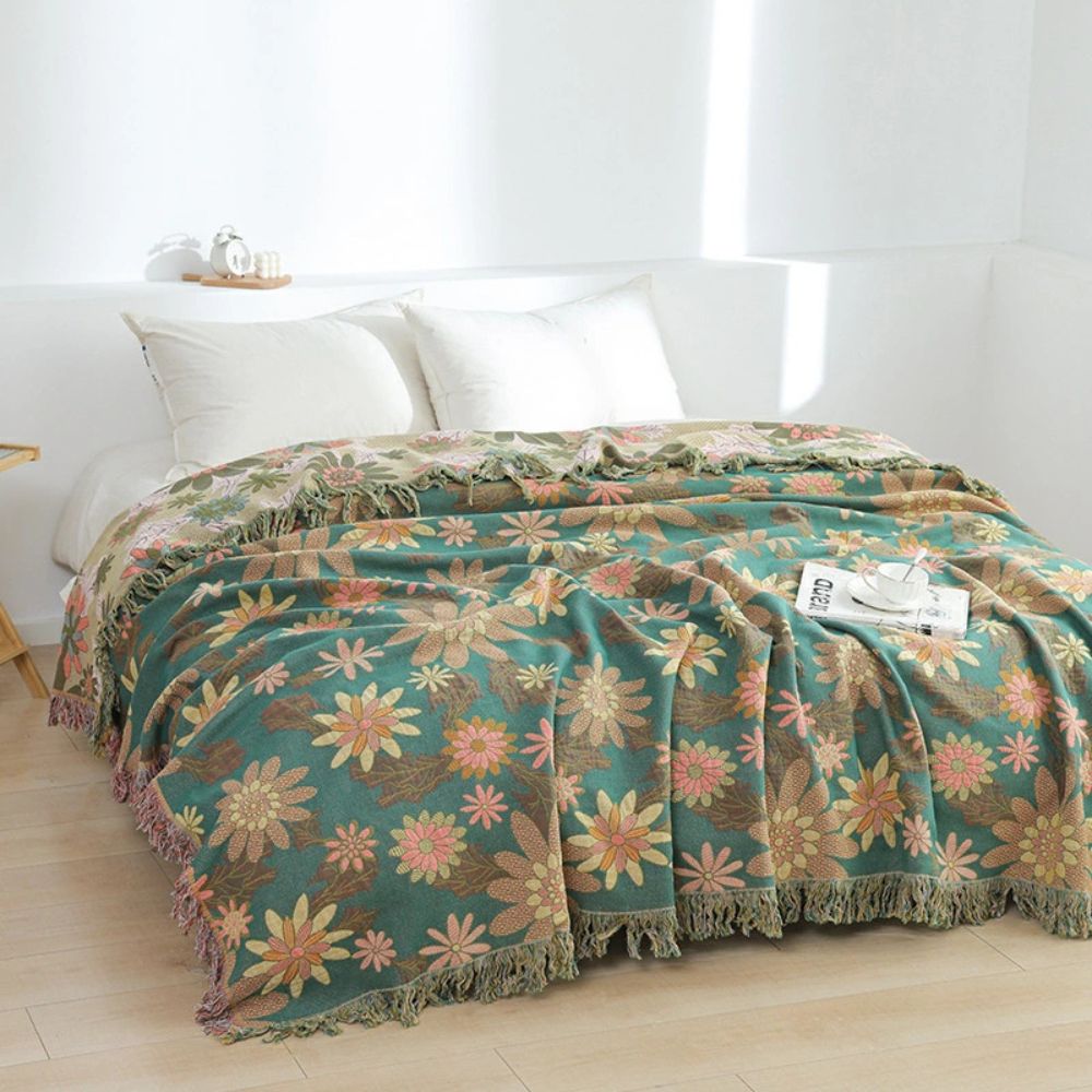 Verdant Bloom Reversible Jacquard Blanket — product detail view