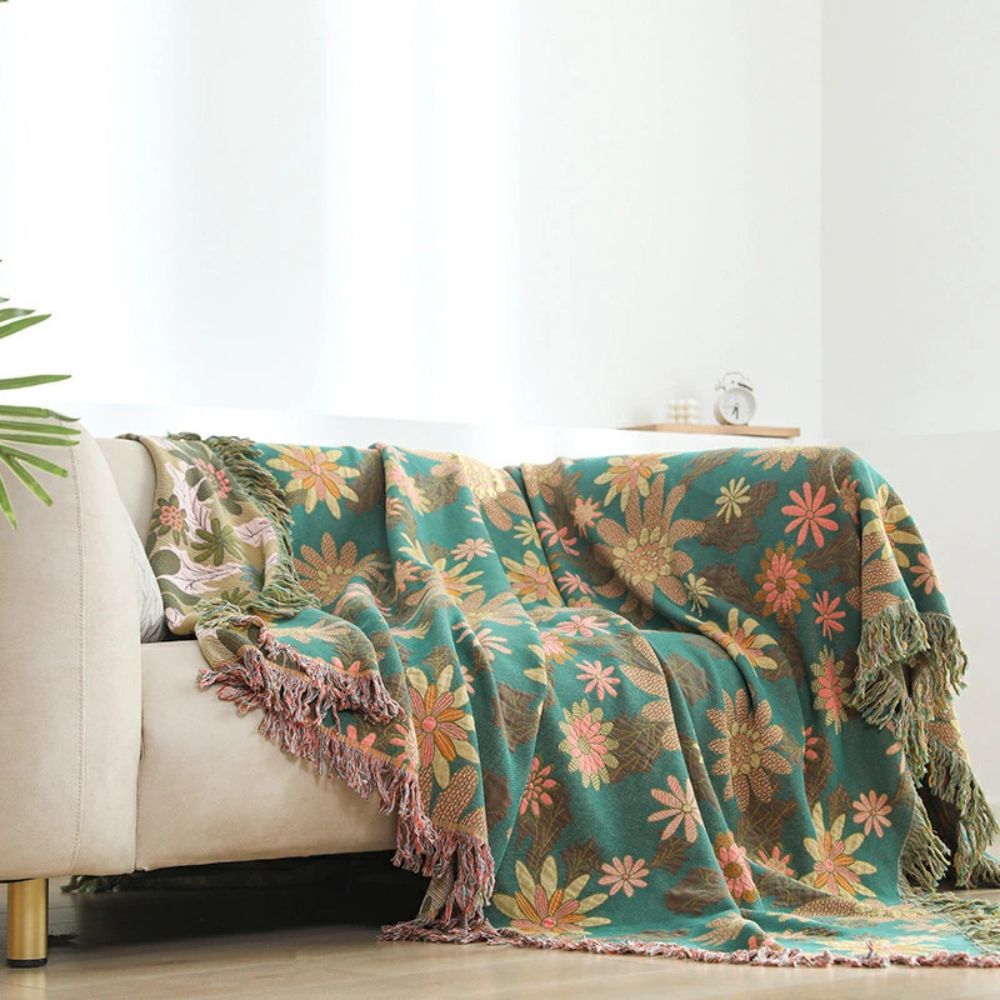 Verdant Bloom Reversible Jacquard Blanket — alternate angle view