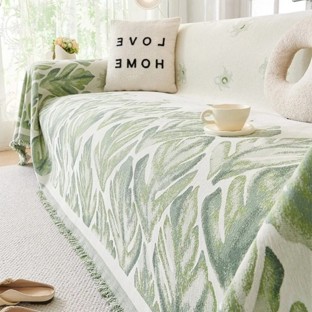 Verdure Leaf Pattern Chenille Sofa Cover — product detail view