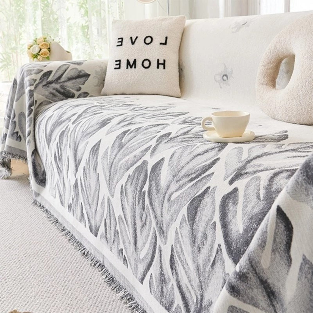 Verdure Leaf Pattern Chenille Sofa Cover — product in use