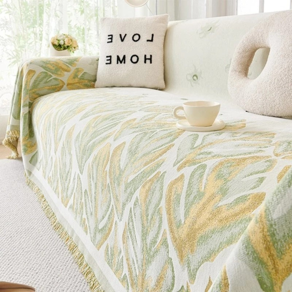 Verdure Leaf Pattern Chenille Sofa Cover — product close-up