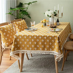 Versatile Yellow Embroidered Tassel Tablecloth