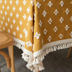 Versatile Yellow Embroidered Tassel Tablecloth — product close-up