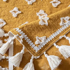 Versatile Yellow Embroidered Tassel Tablecloth — additional view