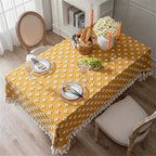 Versatile Yellow Embroidered Tassel Tablecloth — product feature detail