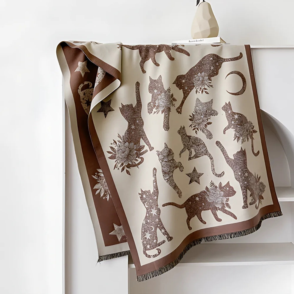 Vintage-Inspired Cat Print Scarf — product close-up